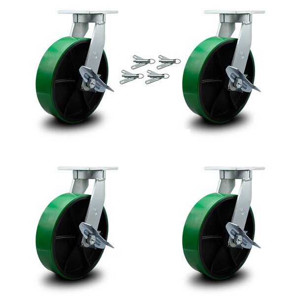 Service Caster 10 Inch Heavy Duty Green Poly on Cast Iron Caster Set with Brake and Swivel Lock SCC-KP92S1030-PUR-GB-SLB-BSL-4 - main